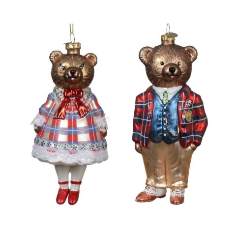 ORSO VETRO DA ALBERO H.16 CM. MASCHIO FEMMINA SCOZZESE